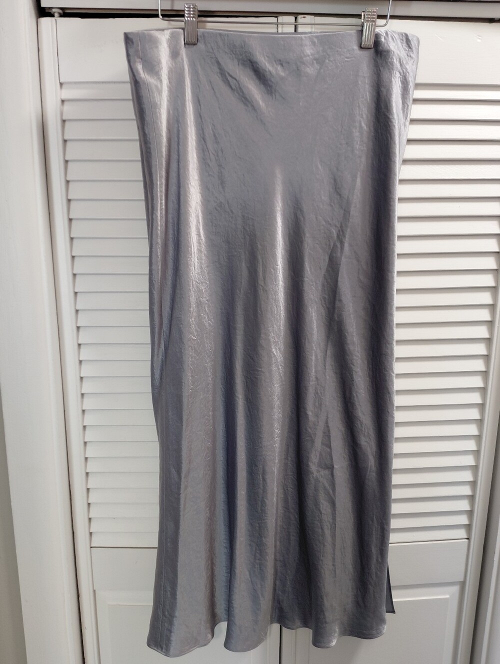 Vince Satin Side Slit Slip Skirt In Ice Blue Side Zipper